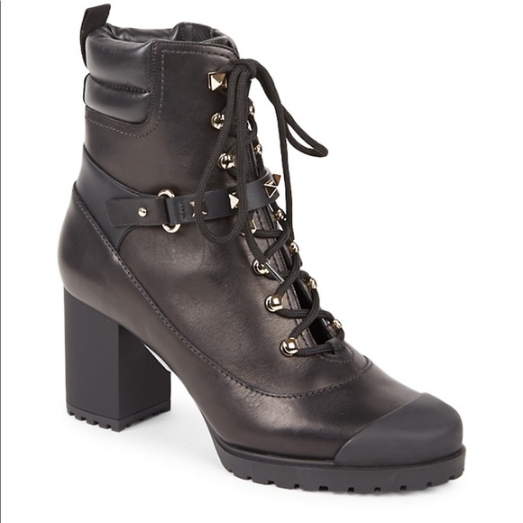 Valentino Black Leather Lace-Up Combat Boots - Picture 2 of 13